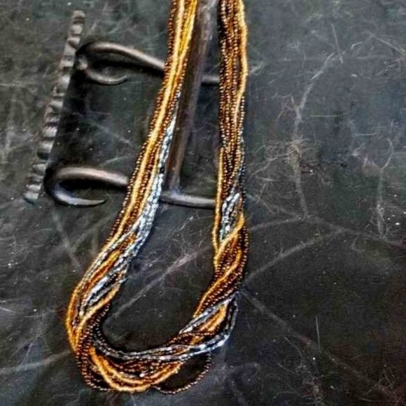 VINTAGE 12 STRAND GLASS SEED BEADS CHOKER NECKLACE 1950S - Picture 1 of 6